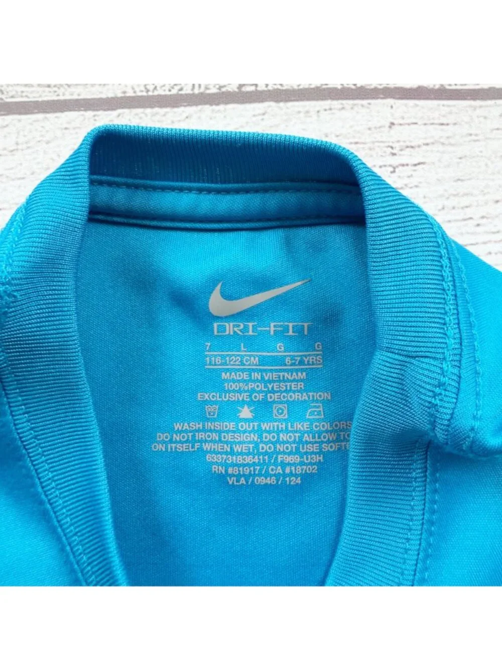 Nike Dri-FIT Kids Blue Logo Short Sleeve Shirt Lightweight Activewear 7